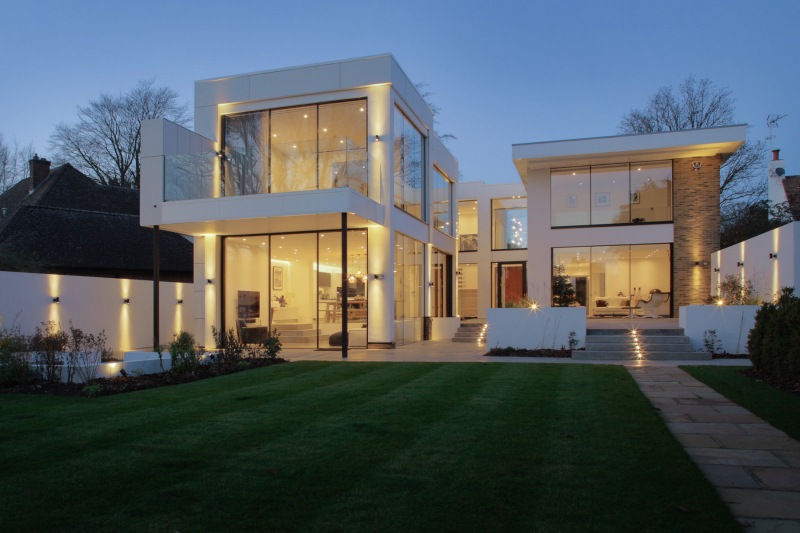 External Twilight Image of a large bespoke house