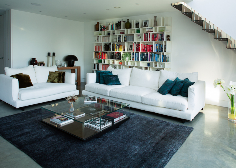 Luxury living room, with floating stairs to the upper area